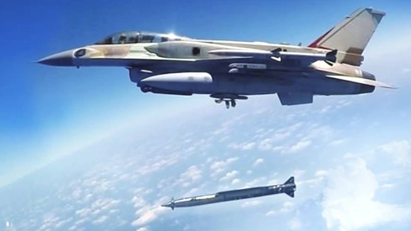 An Israeli Air Force F-16 launches the IMI Systems Rampage standoff missile.