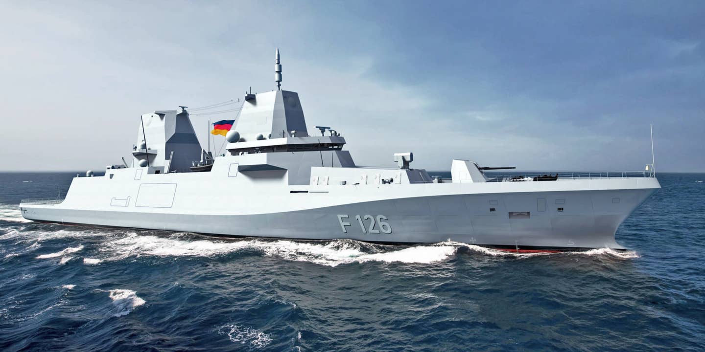 Artist concept of future German Navy F126 class frigate.