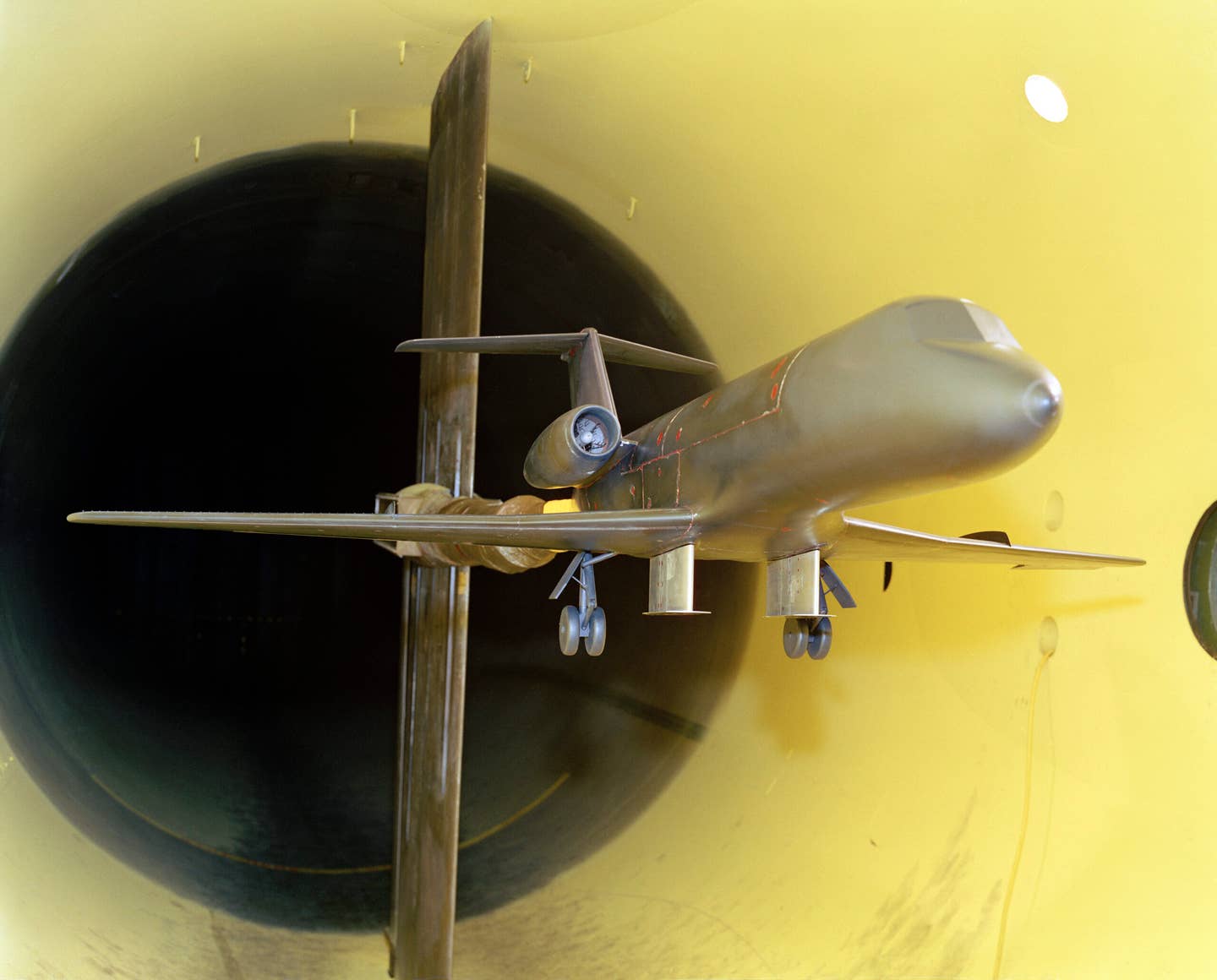 A model of the NASA Gulfstream Shuttle Training Aircraft (STA) in a 12-foot Pressure Wind Tunnel. <em>NASA</em>