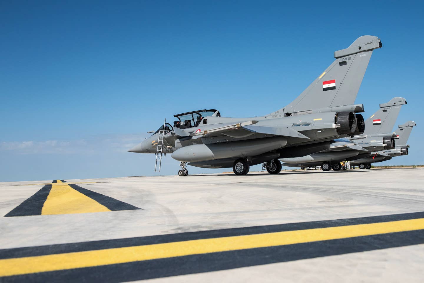 A trio of two-seat Egyptian Rafales pictured soon after delivery. <em>Dassault Aviation/V. Almansa</em>