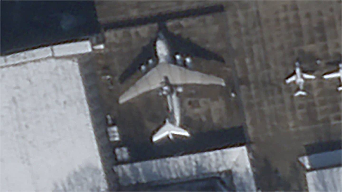 A satellite image of the Il-76 at Pyongyang International Airport on December 12, 2023. <em>PHOTO © 2023 PLANET LABS INC. ALL RIGHTS RESERVED. REPRINTED BY PERMISSION</em>