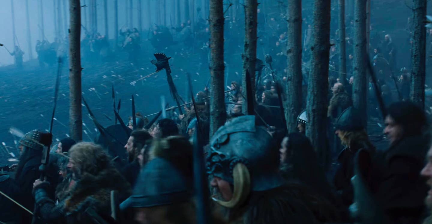 The carnyx was seen and heard in the audio mix in the opening battle of <em>Gladiator</em>.  <em>Dreamworks/Screencap</em>