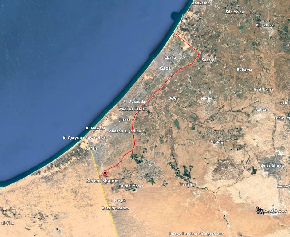 Israel has opened the Kerem Shalom border crossing for direct humanitarian aid deliveries. (Google Earth image)