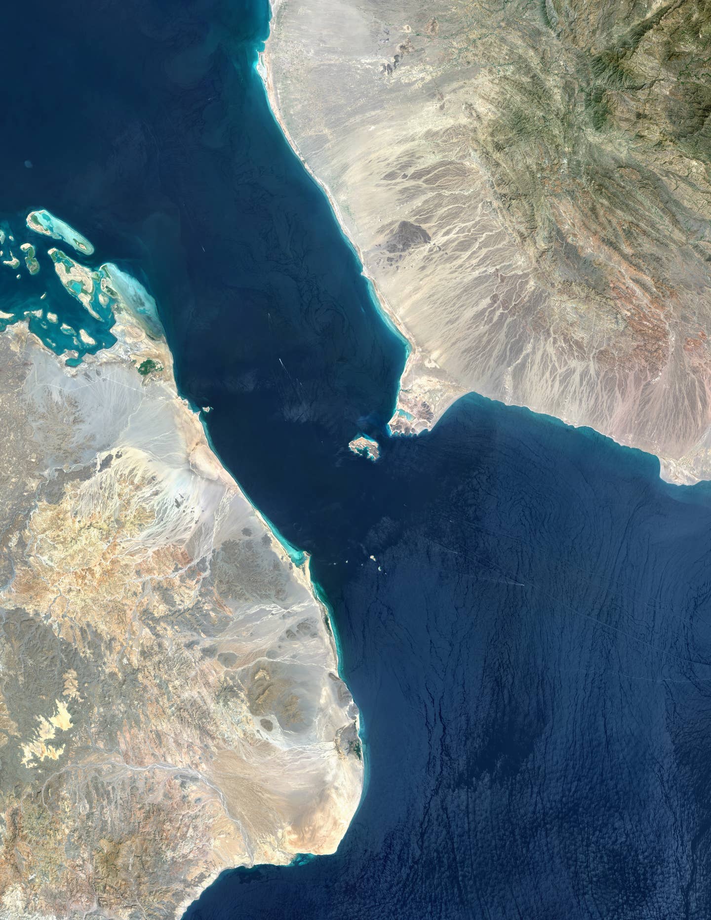 BAB-EL-MANDEB, YEMEN - 22 OCTOBER 2020 : An aerial view of The Bab el-Mandeb Strait is a sea route connecting the Indian Ocean and the Mediterranean Sea via the Suez Canal. (Photo by Gallo Images/Orbital Horizon/Copernicus Sentinel Data 2021)