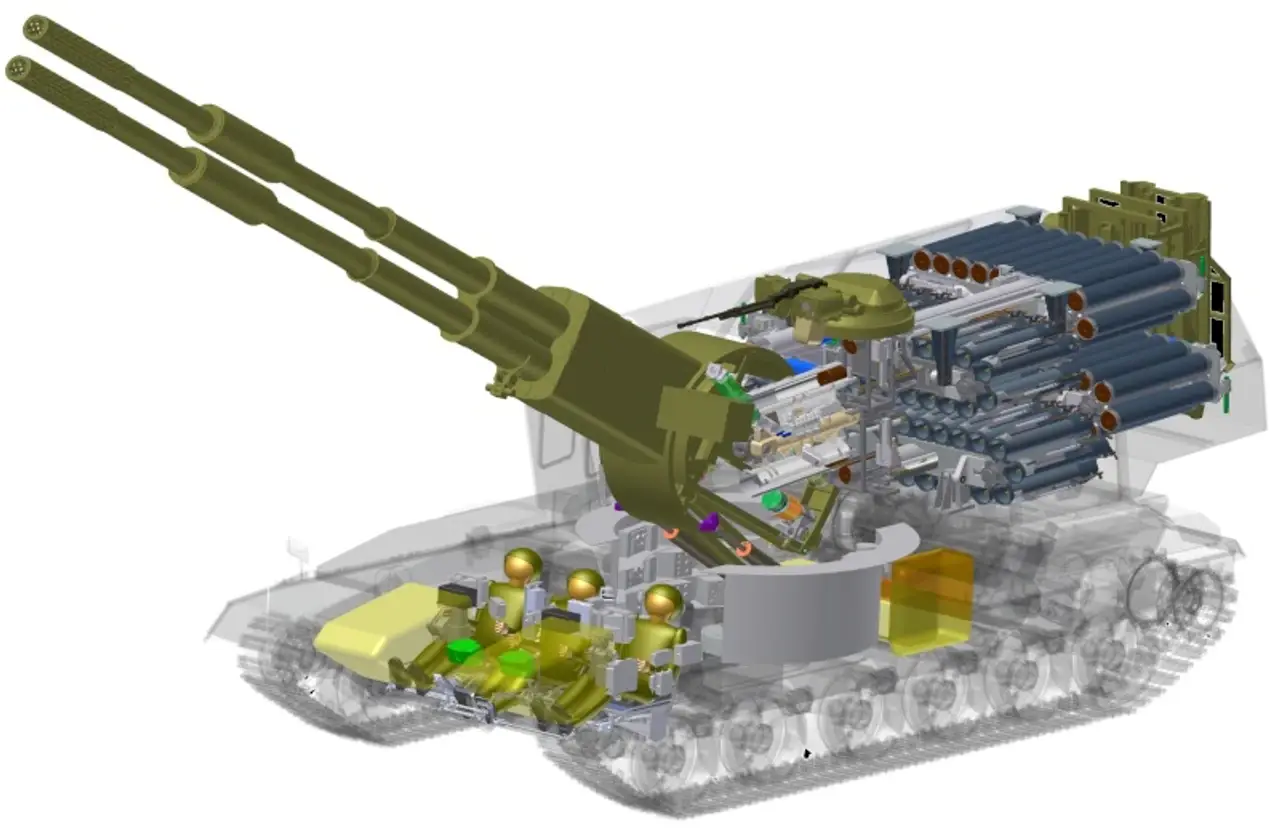 A cutaway diagram of the original 2S35 Koalitsiya-SV showing the twin main guns, ammunition in the turret, and three-man crew. <em>YouTube screencap</em>