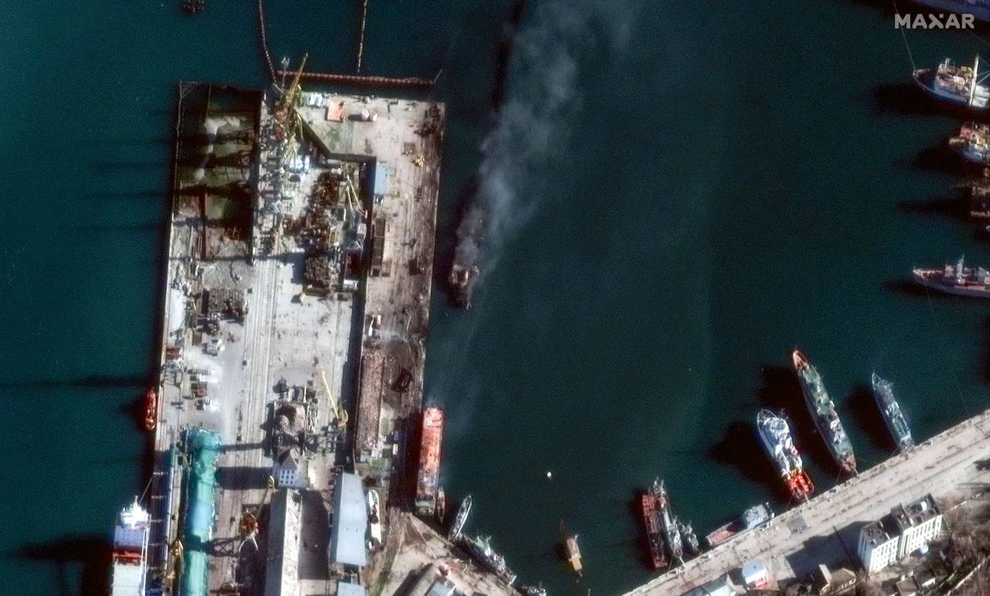 Another image of the port of Feodosia from Maxar Technologies taken on December 26. <em>Satellite image ©2023 Maxar Technologies</em>