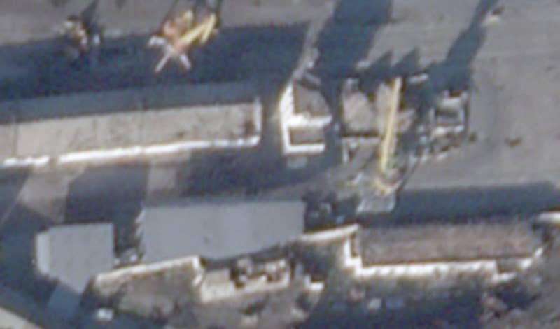 Another close-up from the December 27 Planet Labs image showing damage to various structures, including what had been a white-roofed building at the bottom right-hand corner. <em>PHOTO © 2023 PLANET LABS INC. ALL RIGHTS RESERVED. REPRINTED BY PERMISSION</em>