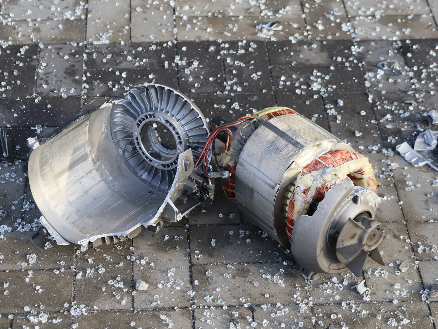 Downed debris, apparently from a cruise missile’s turbine engine, lies near Lukianivska subway station in Kyiv, Ukraine, on December 29, 2023. <em>Photo by Roman Petushkov/Global Images Ukraine via Getty Images</em>