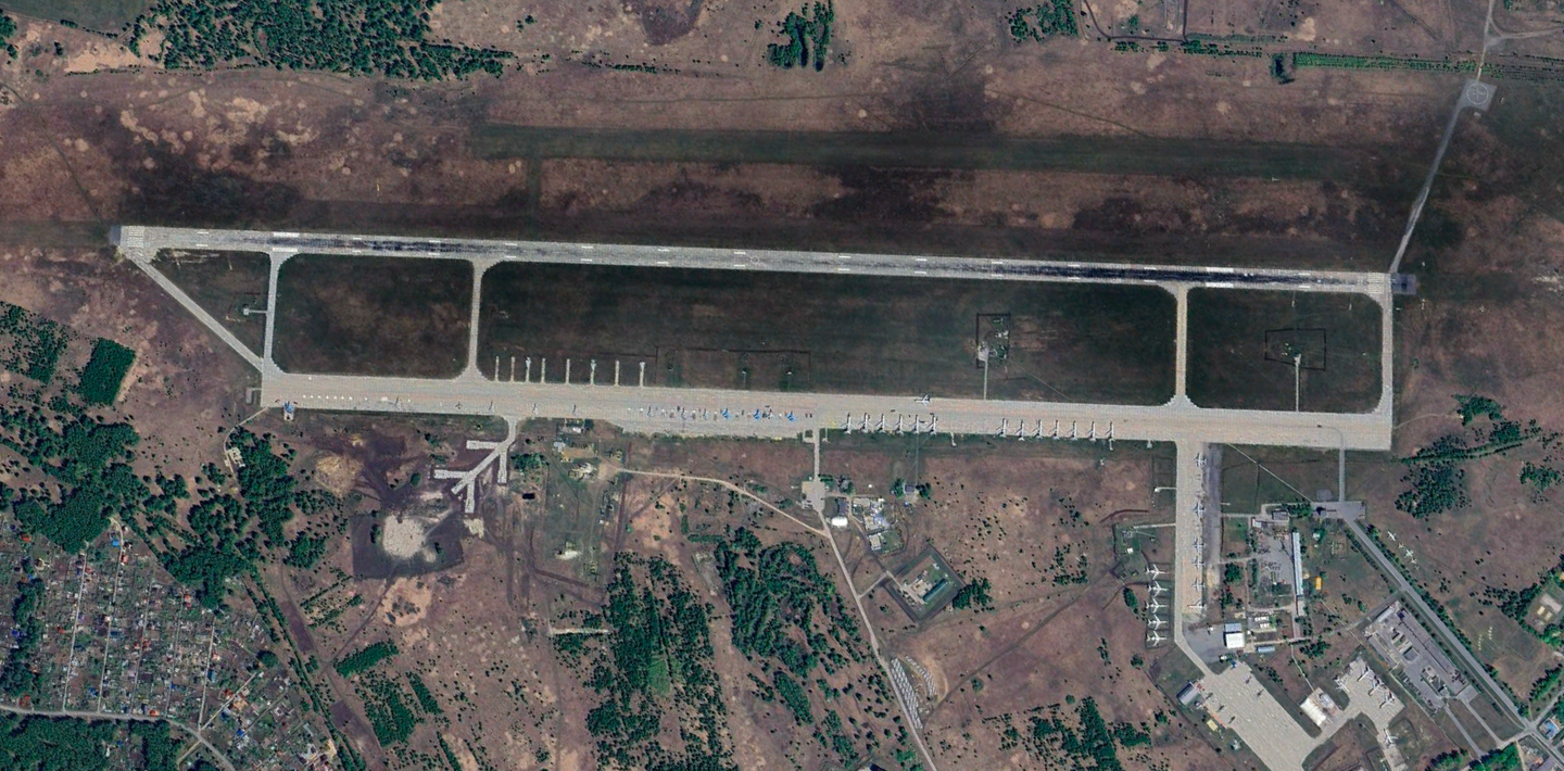 A satellite view of the airbase at Chelyabinsk-Shagol dated May 17, 2023. <em>Google Earth</em>