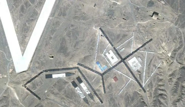 Older flat ship silhouette targets arrayed as part of a mock port facility in the Gobi., GOOGLE EARTH VIA THE FEDERATION OF AMERICAN SCIENTISTS 