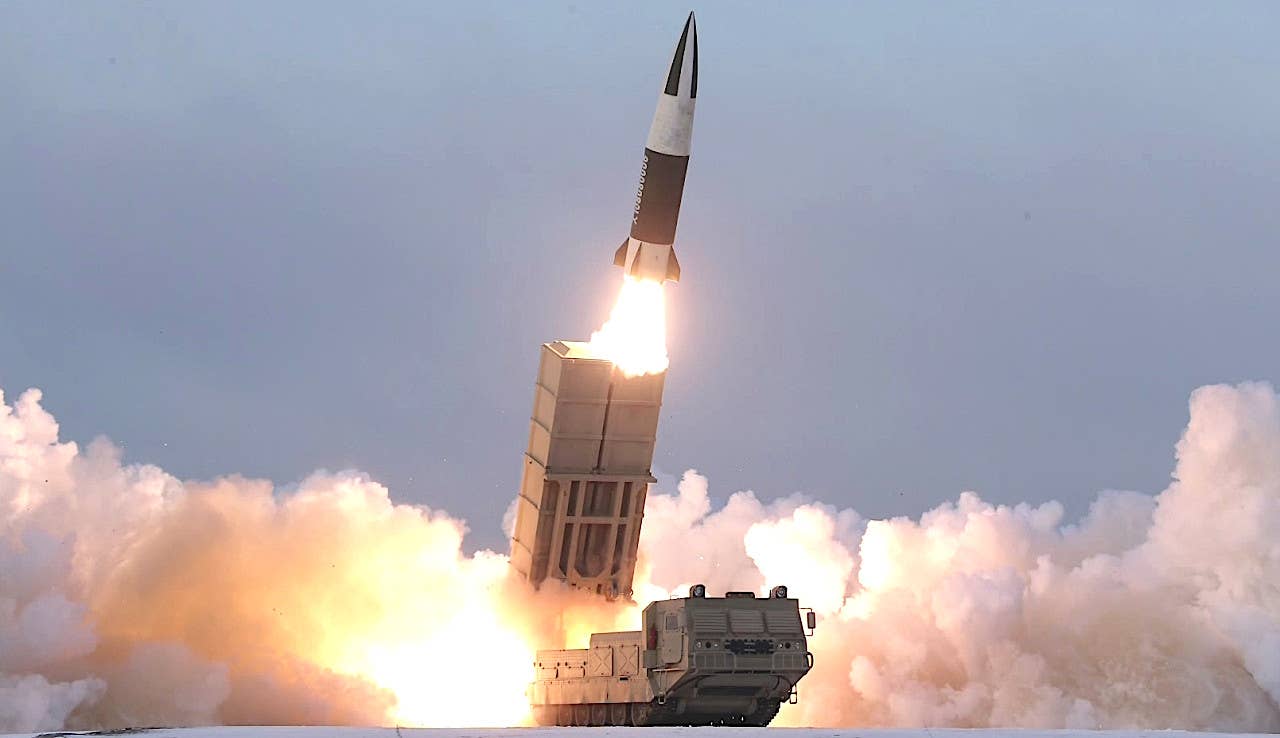 A North Korean KN-24 missile being launched. <em>North Korean State Media</em>