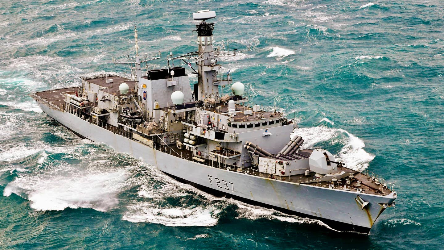 Pictured is HMS Westminster 30NM off the British coast.