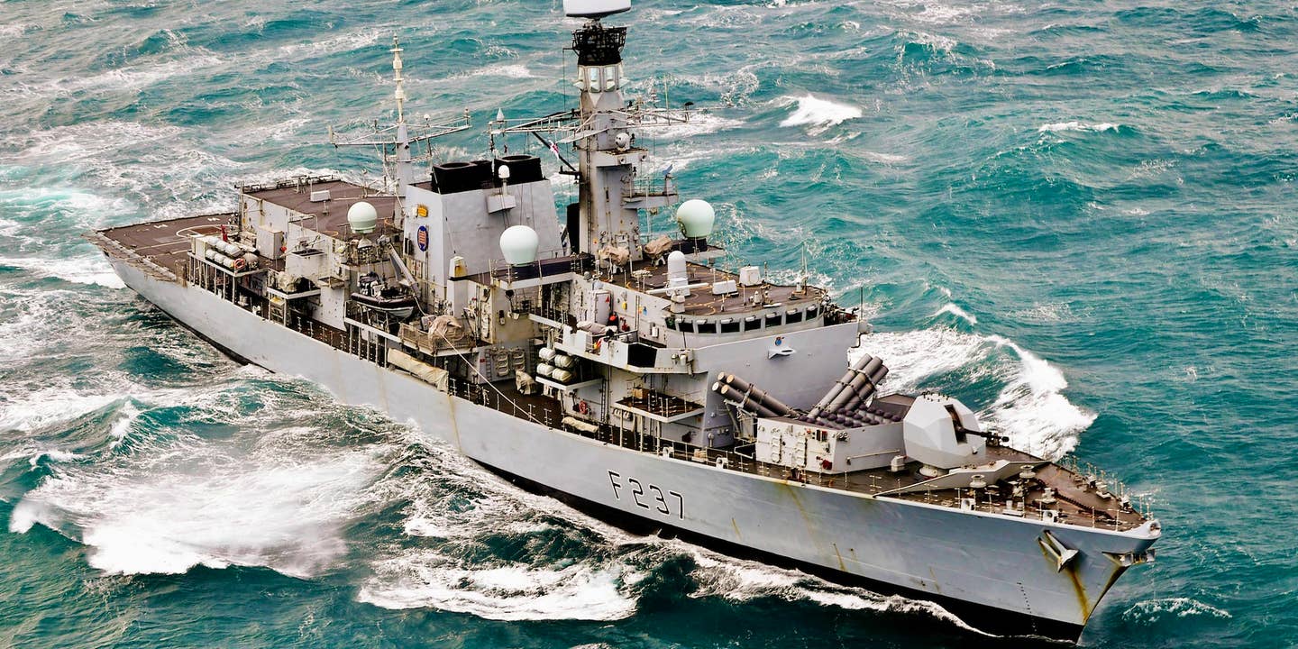 Pictured is HMS Westminster 30NM off the British coast.