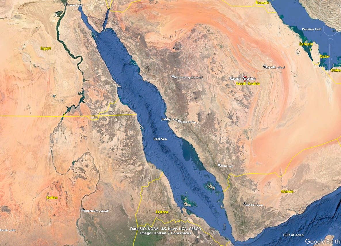 The Saudis have not joined an international effort to protect Red Sea shipping despite the economic impact on its ports, a retired Saudi rear admiral said. (Google Earth image)