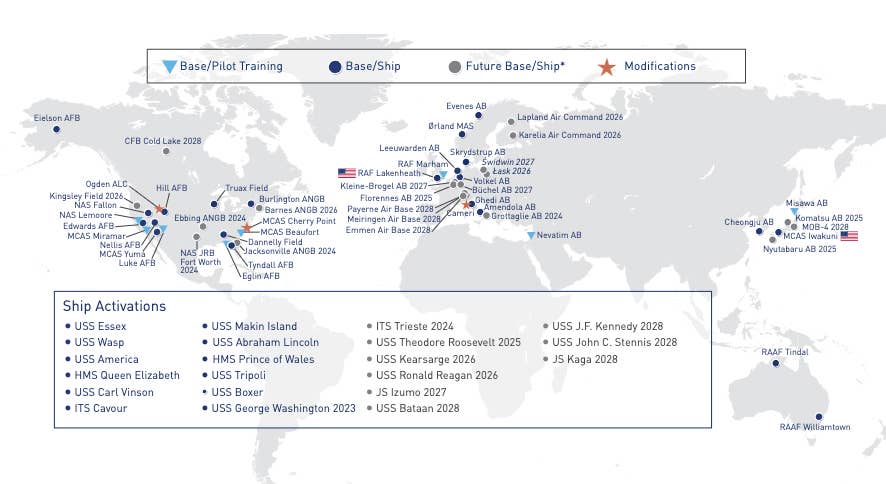 Current and expected future F-35 operating bases/ships. <em>Lockheed Martin</em>
