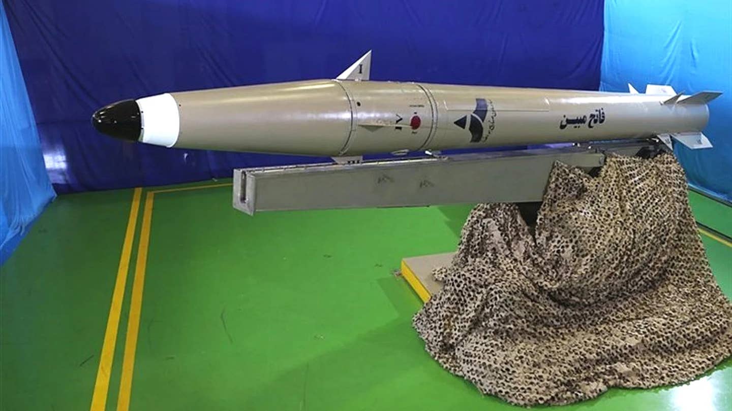 The Iranian Fateh Mobin, an anti-ship derivative of the Fateh 110 short-range ballistic missile. <em>via Tasmin News Agency</em>
