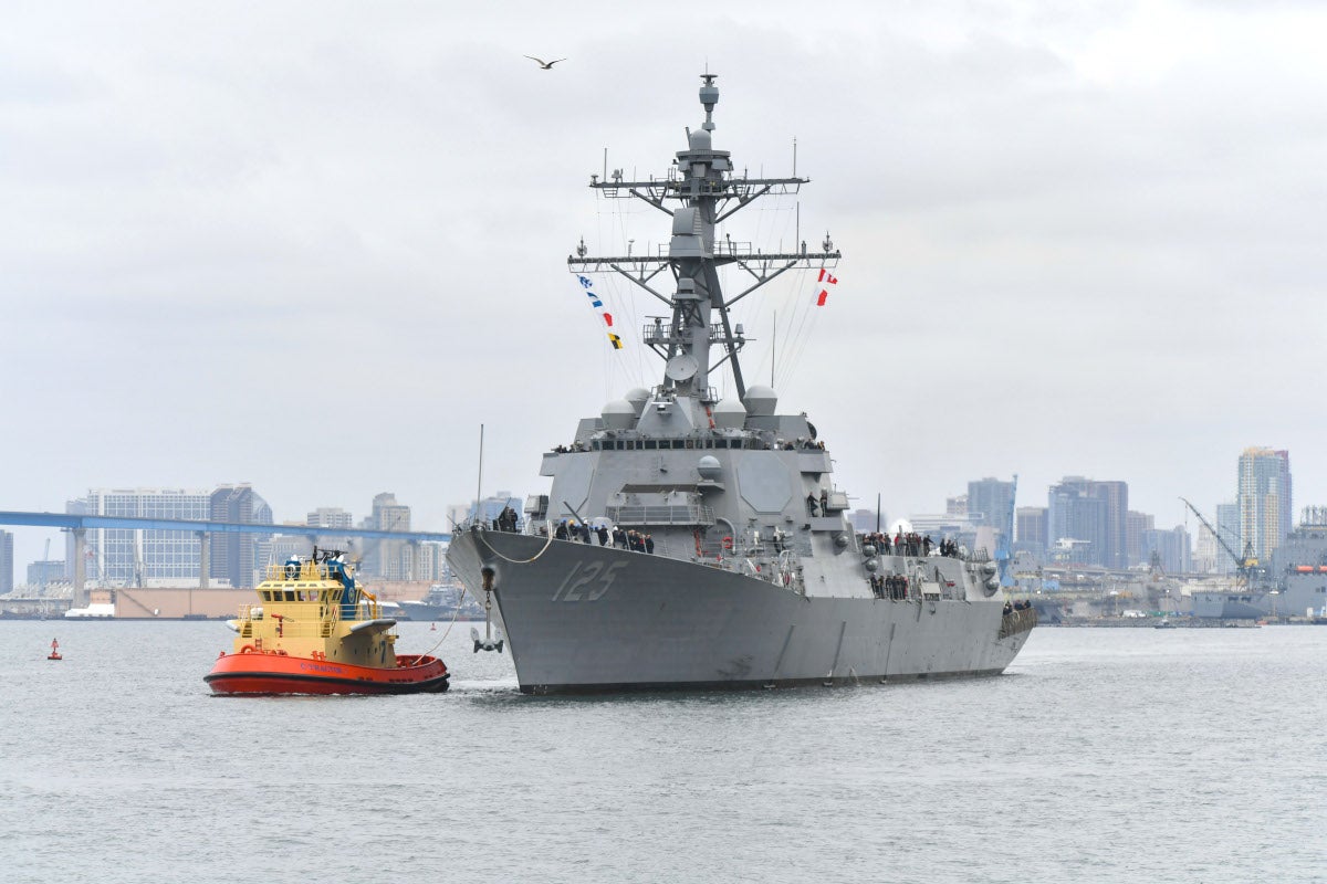 (October 25, 2023) The Arleigh Burke-class guided missile destroyer USS Jack H Lucas (DDG 125) arrives pierside at Naval Base San Diego. An integral part of U.S. Pacific Fleet, U.S. 3rd Fleet operates naval forces in the Indo-Pacific and provides the realistic, relevant training necessary to execute our Navy's role across the full spectrum of military operations - from combat operations to humanitarian assistance and disaster relief. U.S. 3rd Fleet works together with our allies and partners to advance freedom of navigation, the rule of law, and other principles that underpin security for the Indo-Pacific region. (U.S. Navy Photo by Mass Communication Specialist 2nd Class Mikal Chapman)
