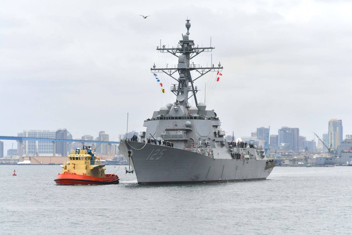 The USS <em>Jack H. Lucas</em>, the US Navy's first Flight III <em>Arleigh Burke</em> class destroyer, which features the AN/SPY-6(V)1 radar. The AN/SPY-6(V)4 that is part of the Mod 2.0 upgrade package is scaled down derivative of the (V)1. <em>USN</em>