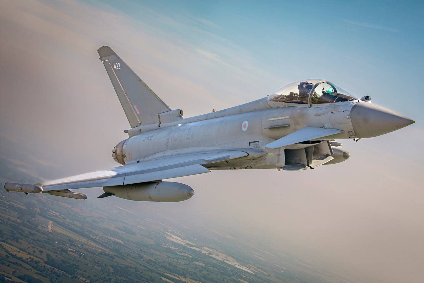 A Royal Air Force Typhoon, seen before the RAF Cosford airshow, in June 2023. <em>AS1 Nathan Edwards/Crown Copyright</em>