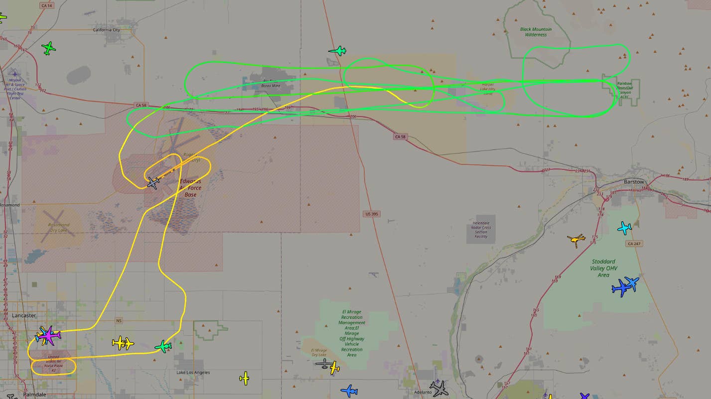 A screenshot from ADS-B Exchange showing routes taken by a C-12 aircraft using the callsign Raider 13 today. <em>ADS-B Exchange</em>