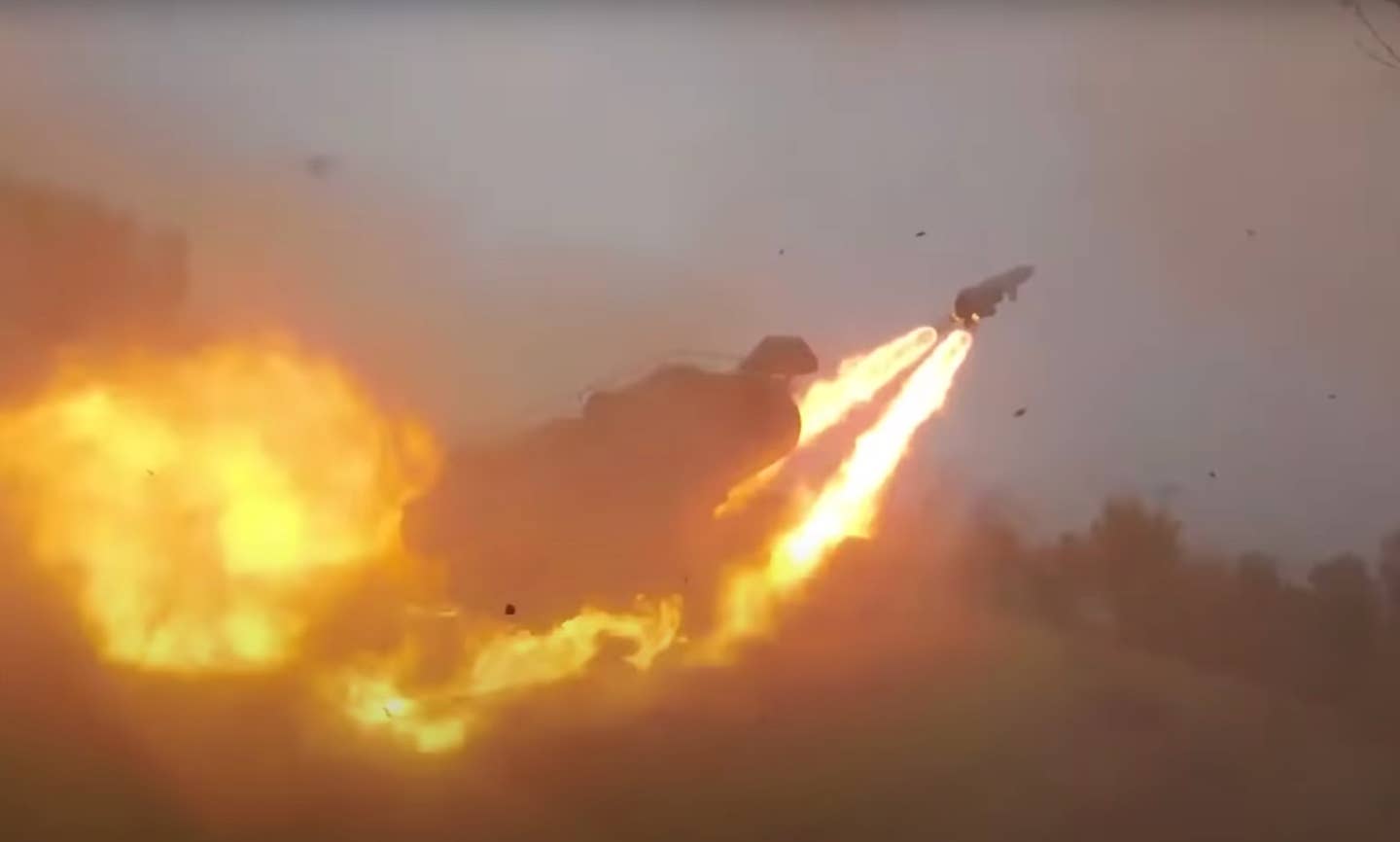 A 3M44 missile climbs out over the Black Sea as the wings deploy, during a live-fire exercise in 2020. RUSSIAN MINISTRY OF DEFENSE SCREENCAP