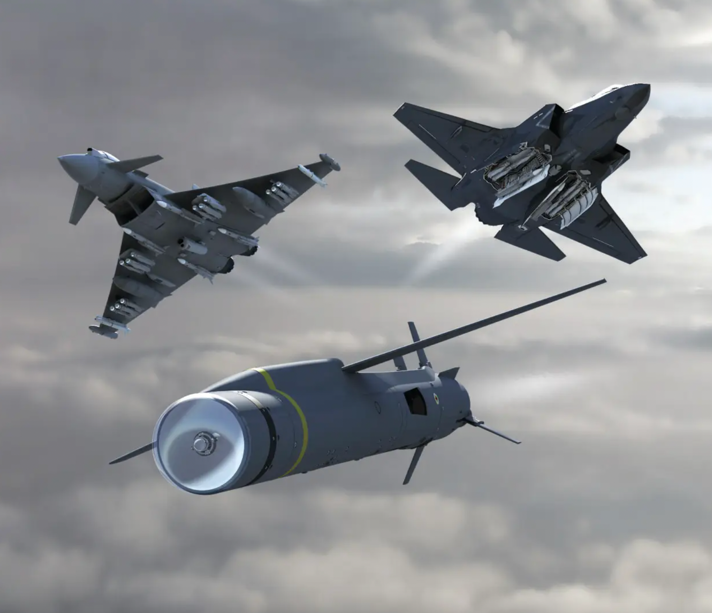 An artist’s impression showing SPEAR 3 deployed by a Typhoon and an F-35. <em>MBDA</em>