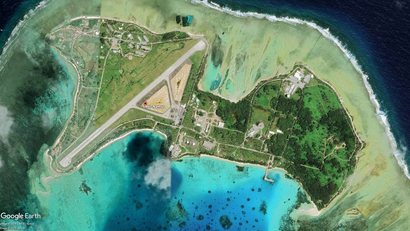 U.S. Army facilities on Roi-Namur Island in the Kwajalein Atoll. (Google Earth image)