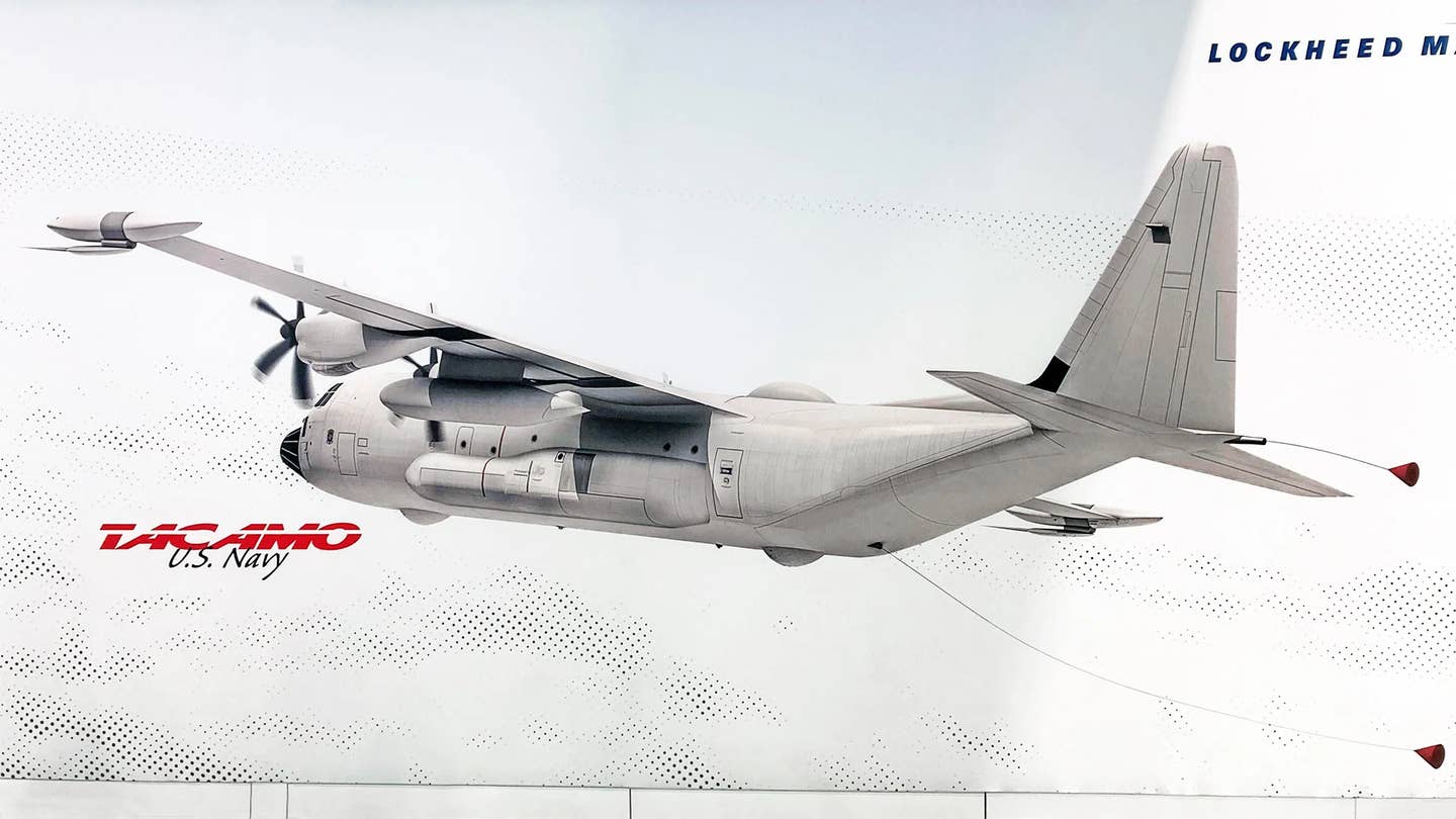 Lockheed Martin artwork depicting a future C-130J-30-based TACAMO aircraft for the US Navy. <em>Howard Altman</em>