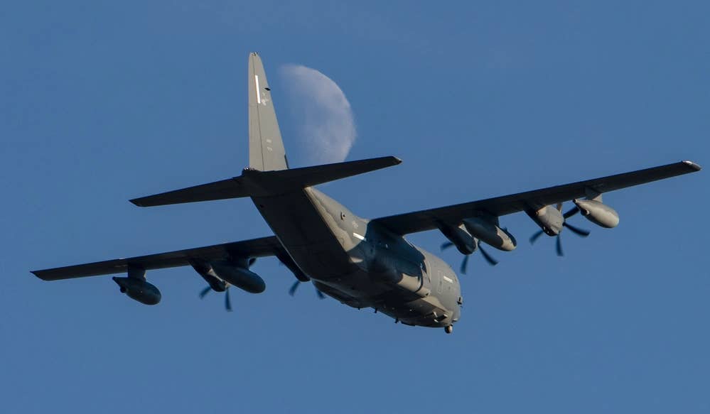 A MC-130J Commando II’s assigned to the 353rd Special Operations Group, Kadena Air Base, Japan flies over Yokota Air Base, Oct. 22, 2023, during a training mission. The 353rd SOG is an operational unit of the U.S. Air Force Special Operations Command, stationed at Kadena Air Base. (U.S. Air Force photo by Airman 1st Class Samantha White)&nbsp;<br>