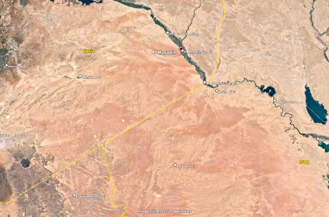 Iranian-backed militias in Mayadeen and Boukamal are said to have evacuated their positions ahead of expected U.S. retaliatory strikes. (Google Earth image)