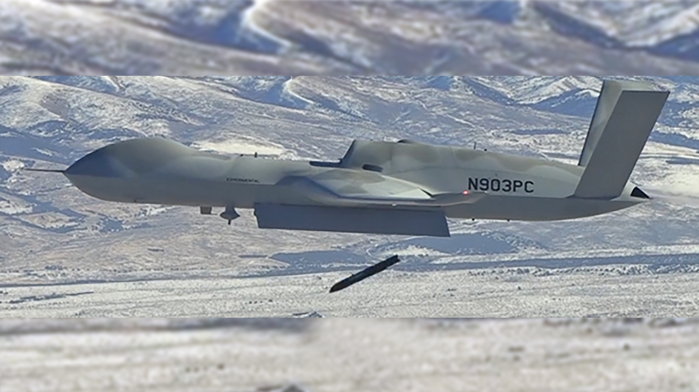 A General Atomics Avenger deploys the new Advanced Air Launched Effects drone. General Atomics