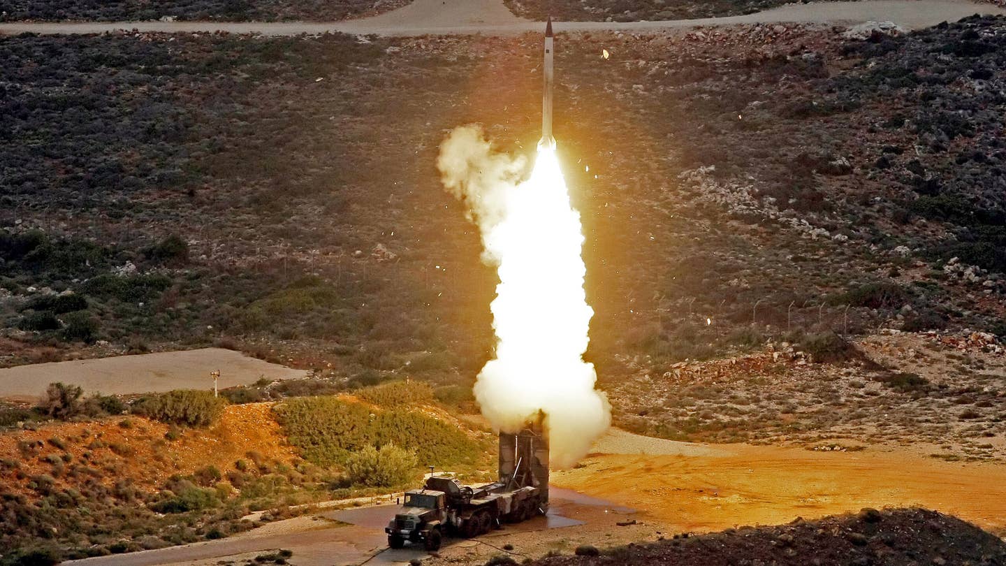 An S-300PMU-1 anti-aircraft missile launches during a Greek army military exercise near Chania on the island of Crete on December 13, 2013. Greece is the first NATO country to try the Russian long-range missile system.
