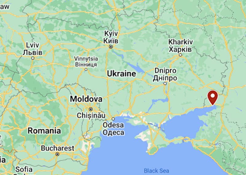 A map showing the general location of Taganrog in relation to neighboring Ukraine. <em>Google Maps</em>
