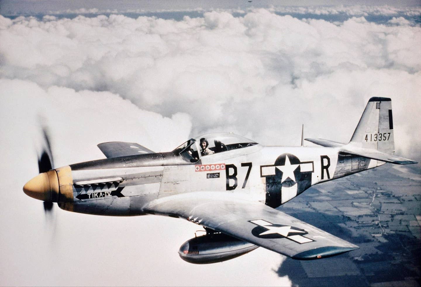 <em>Tika IV</em>, a P-51D flown by Lt. Vernon Richards,&nbsp;serving with the 374th Fighter Squadron, 361st Fighter Group. <em>United States Army Air Force/361st FG Association, via Al Richards</em>