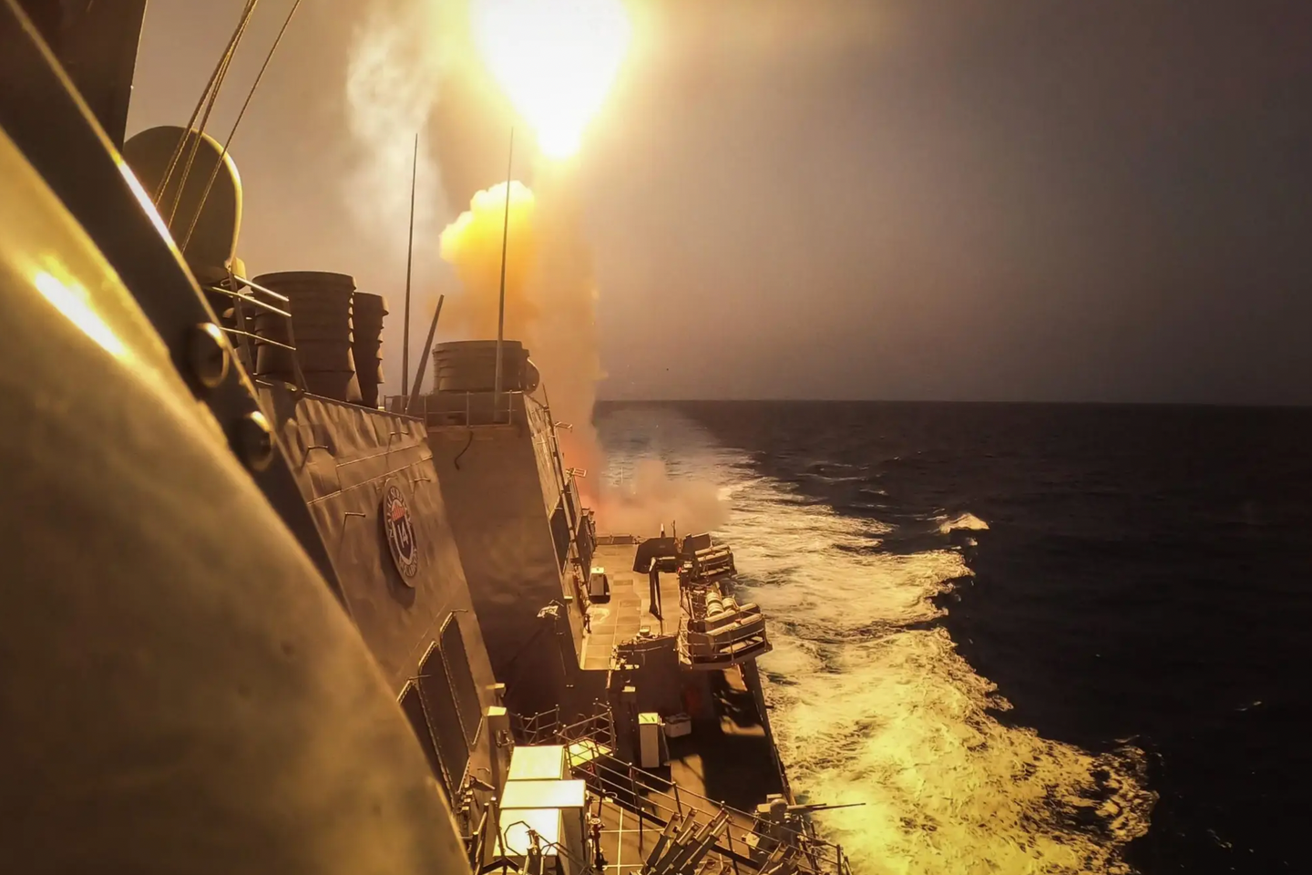 The USS&nbsp;<em>Carney</em>&nbsp;fires an SM-2 surface-to-air missile at a Houthi threat while sailing in the Red Sea on October 19, 2023.<em>&nbsp;U.S. Navy</em>