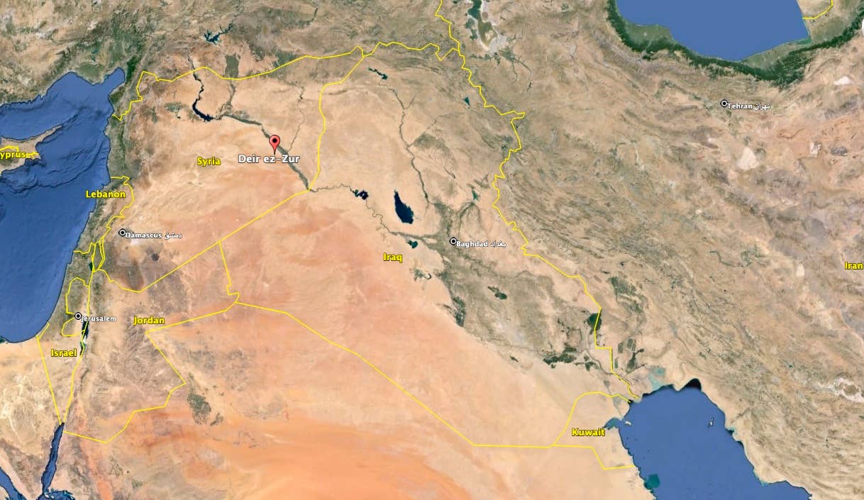 Almost two dozen Iranian-backed militia members were killed near Deir Azur in eastern Syria, according to the Syrian Observatory for Human Rights (Google Earth image)