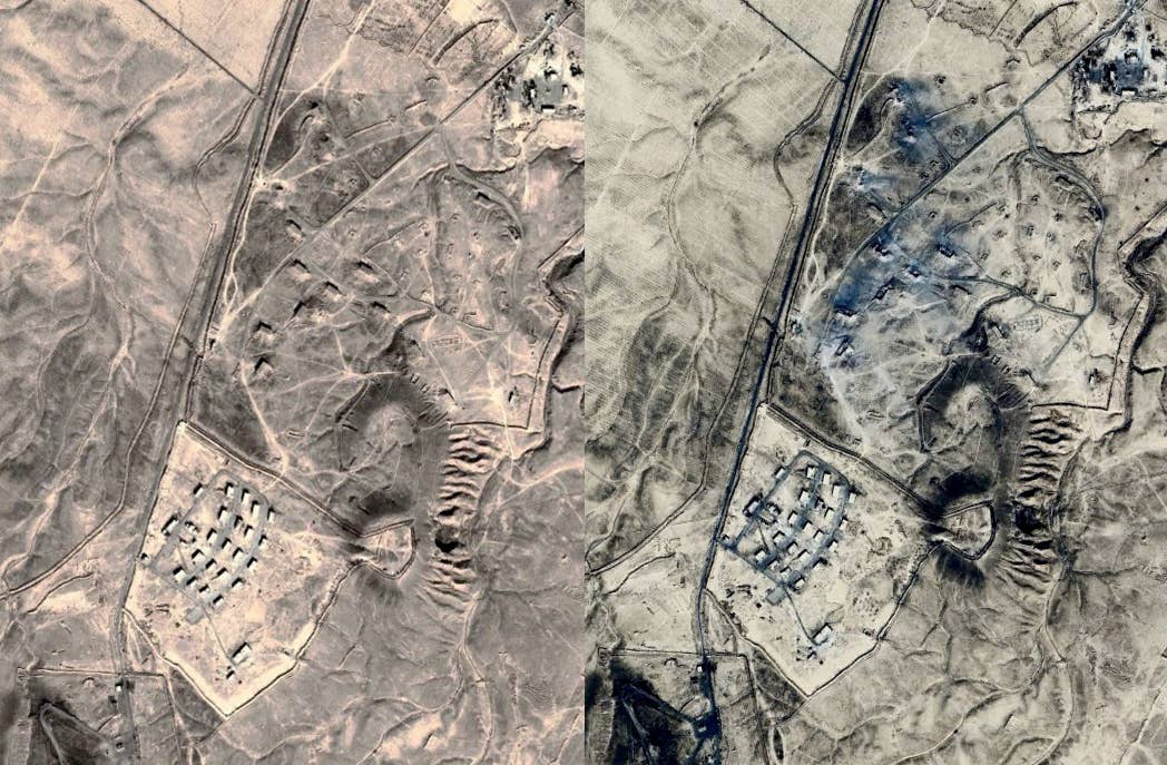 The facility prior to the 2022 strike and after. (Google Earth)