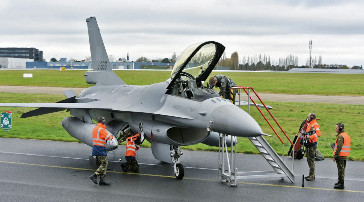 One of the first five ex-Netherlands F-16s that will be used to train Ukrainian pilots as part of a European initiative arrived in Romania last November. <em>Dutch Ministry of Defense </em>