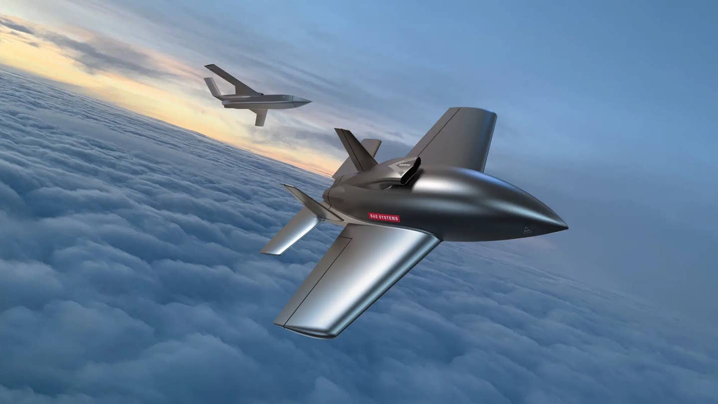 Concept art of BAE System's Concept 1 uncrewed aircraft. <em>BAE Systems</em>