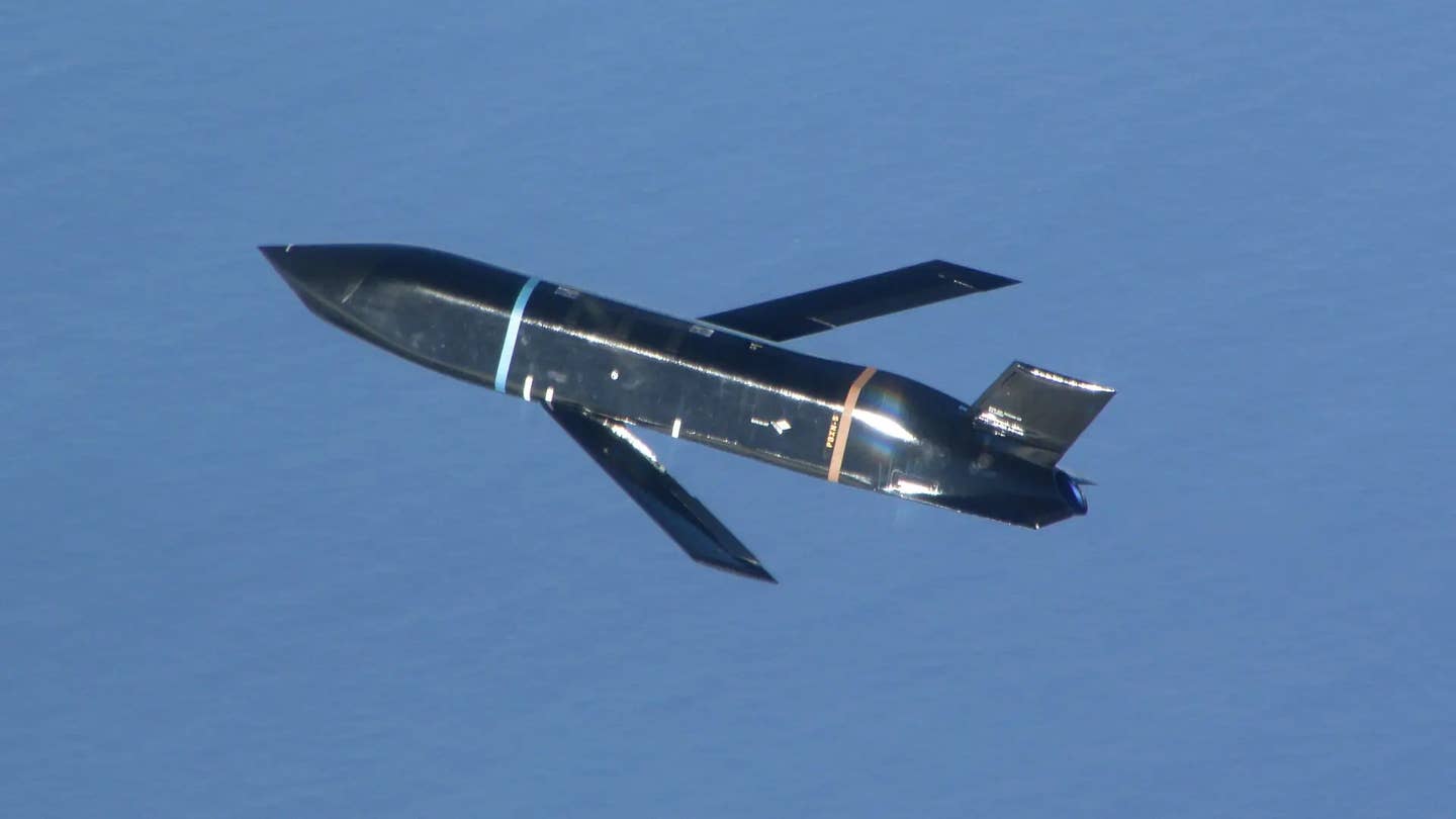 An AGM-158C Long Range Anti-Ship Missile (LRASM) in flight. <em>USAF</em>