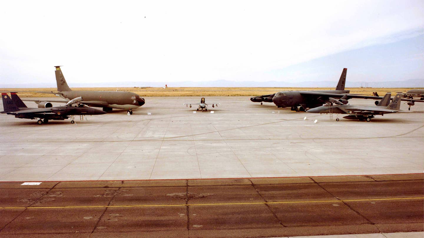 The early air intervention wing mix of aircraft at Mountain Home AFB., (Mountain Home AFB/366th Fighter Wing photo)
