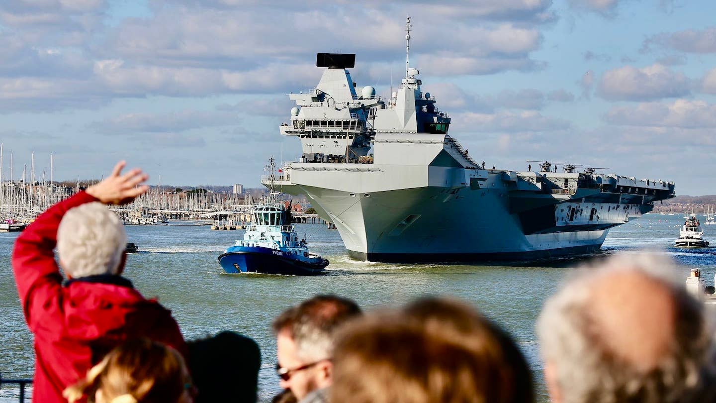 Queen Elizabeth class carrier HMS Prince of Wales departing Portsmouth, February 12, 2024
