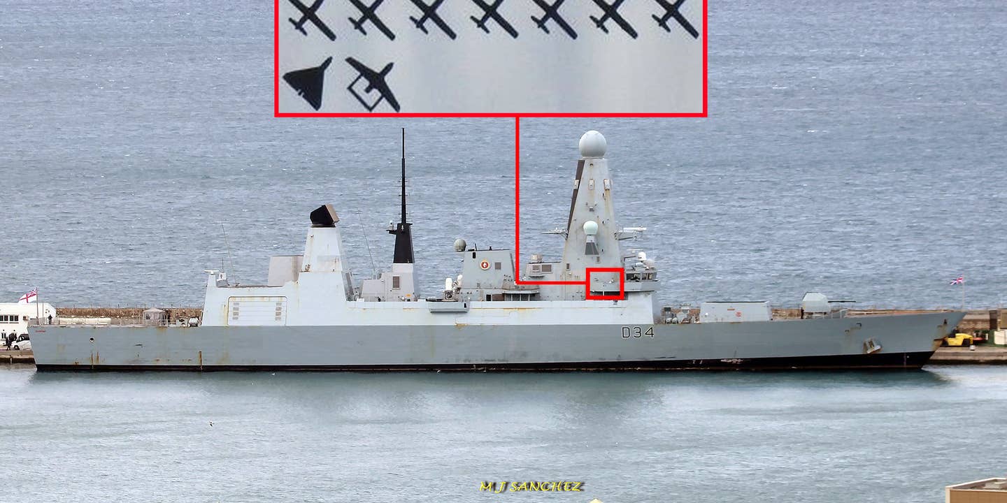 HMS Diamond's kill markings against drone