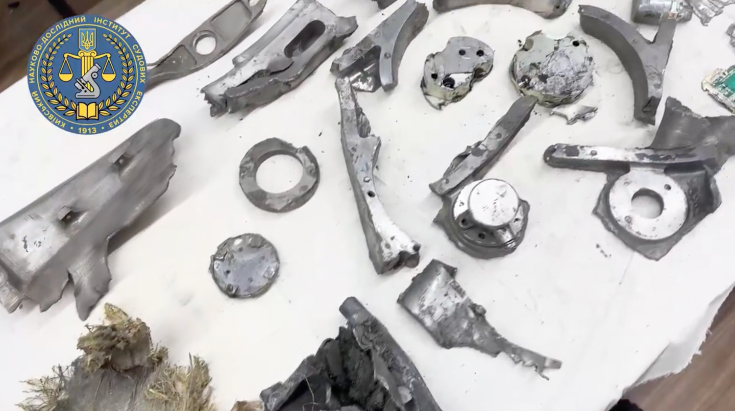 Various alleged fragments of a 3M22 Zircon missile were presented by the Kyiv Scientific-Research Institute for Forensic Examinations. <em>via X</em>