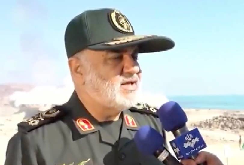 Salami speaking to Iranian media in connection with the ballistic missile launches.<em> Screencap via Twitter/X</em>