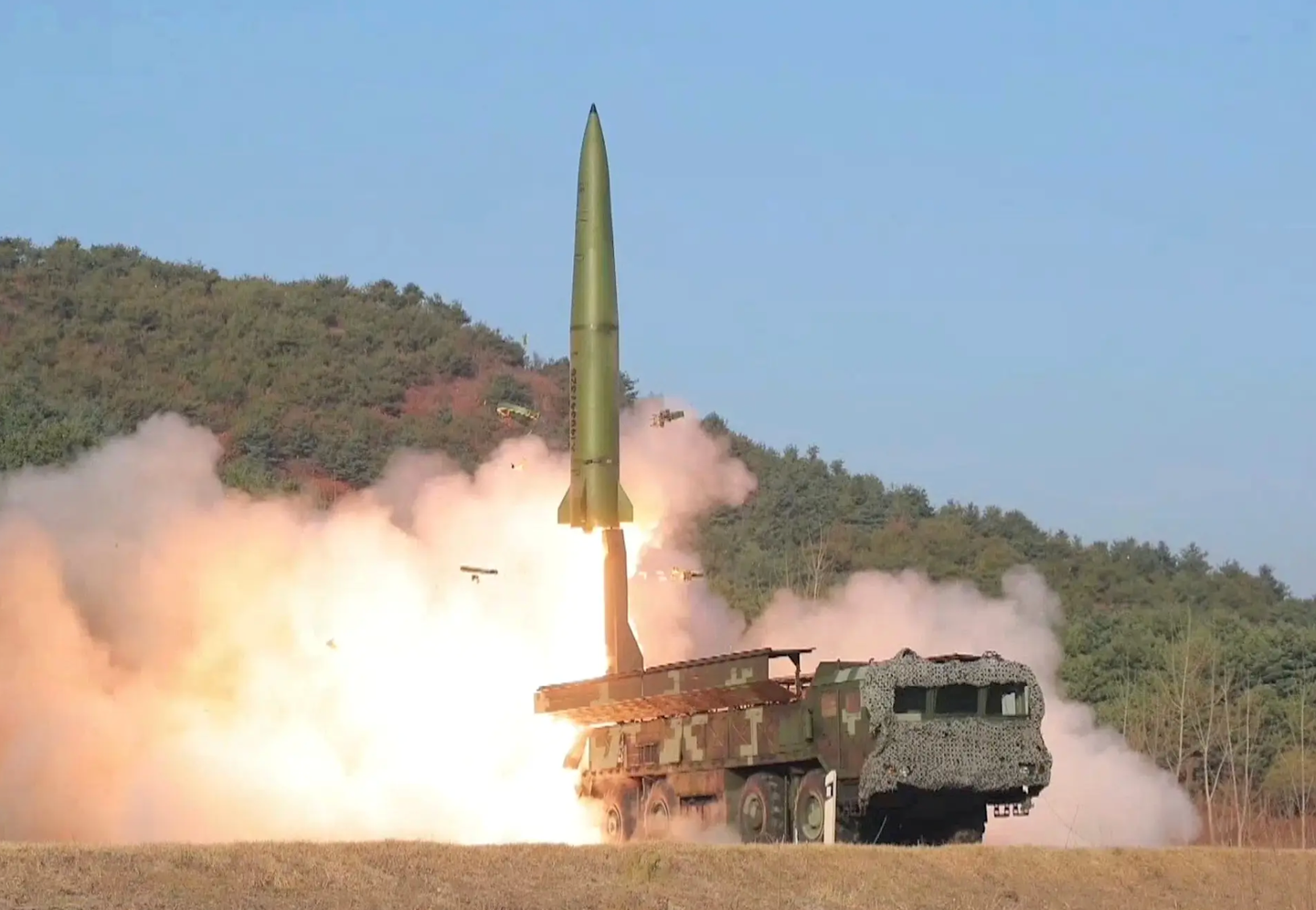A North Korean KN-23 short-range ballistic missile.&nbsp;<em>North Korean State Media</em>