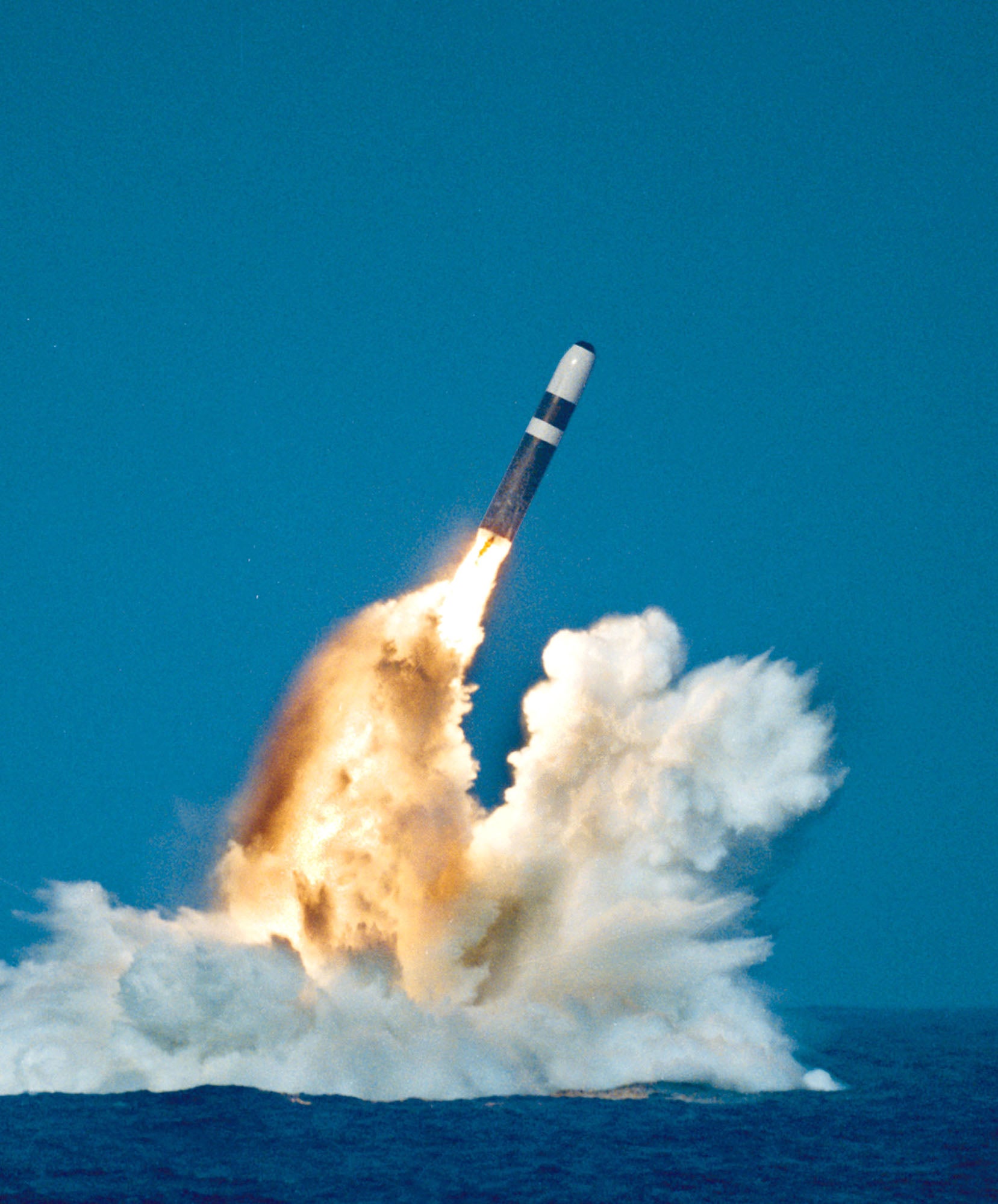 Undated File Photo: A Trident Ii, Or D-5 Missile, Is Launched From An Ohio-Class Submarine In This Undated File Photo. According To A Congressional Report To Be Released May 25, 1999, China Stole U.S. Nuclear Weapons Design Secrets Over 20 Years Through Espionage At Government Laboratories And Will Use The Information To Upgrade Its Own Arsenal. Among The Information Reported To Have Been Stolen, Was Details Of The W-88 Nuclear Warhead, Which Is Carried On The Trident Submarine And Described In The Report As "The Most Sophisticated Nuclear Weapon The United States Has Ever Built."  (Photo By Getty Images)