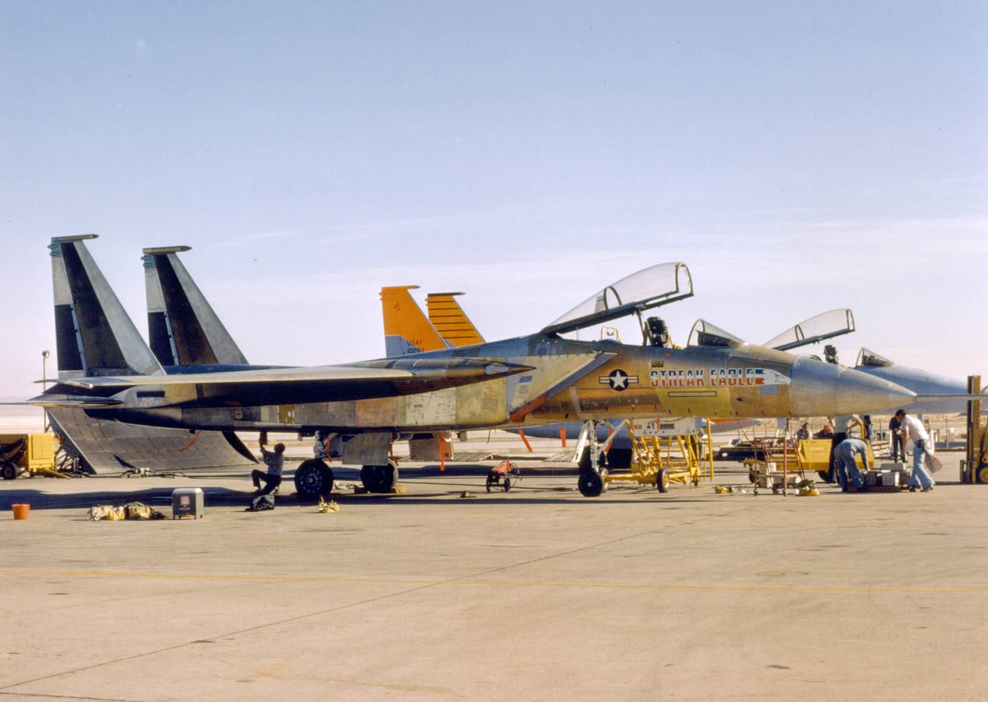 The F-15A Streak Eagle sits on the flight line. <em>Public Domain</em>