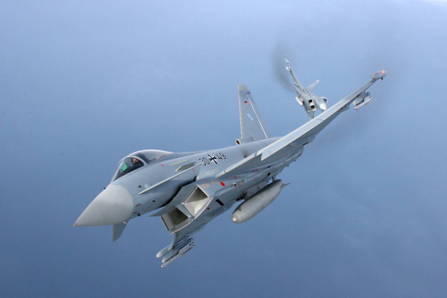 A pair of German Eurofighters conduct air-to-air training over the North Sea. <em>Bundeswehr/Bicker</em>