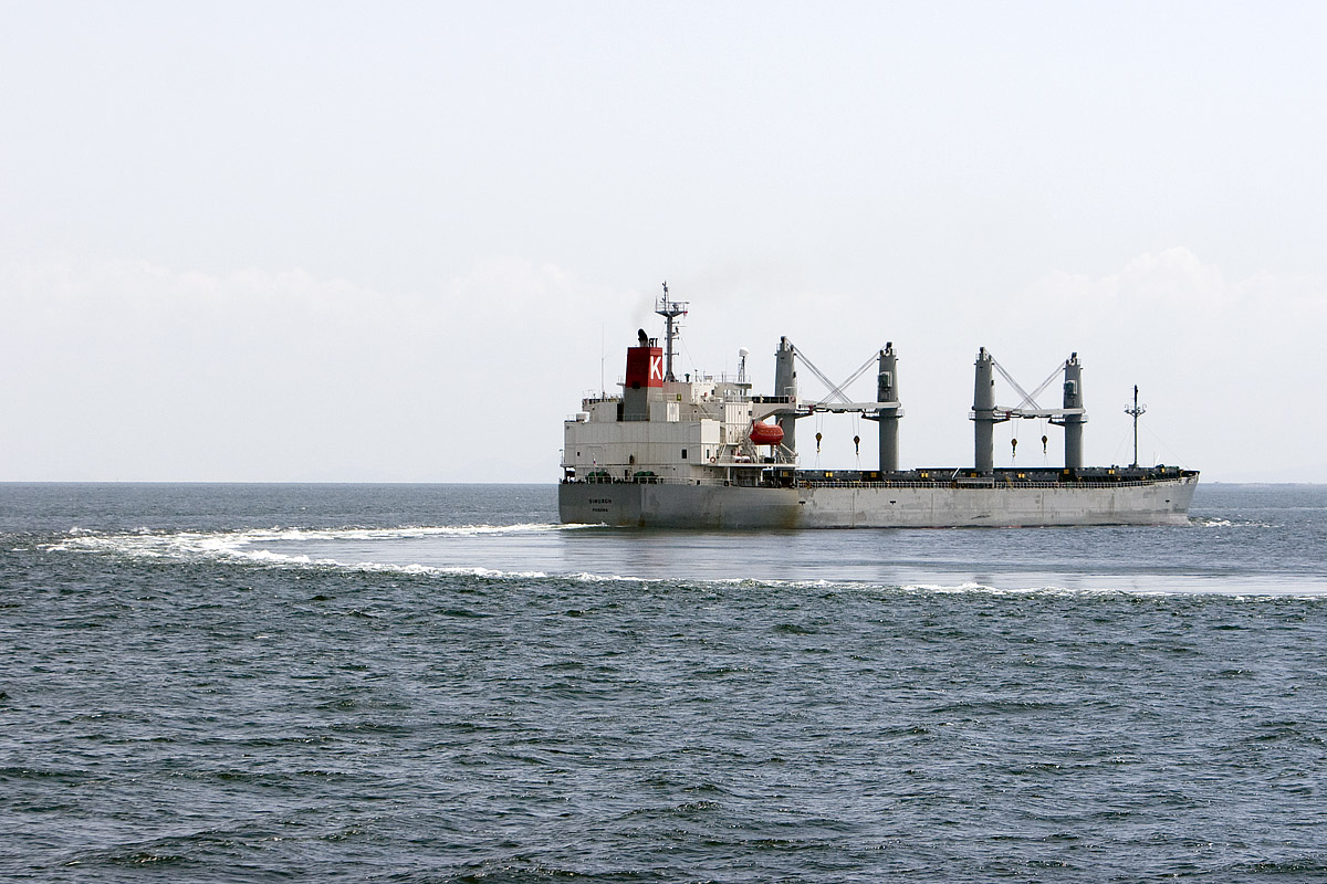 A merchant ship on the Singapore Strait reaches the point to turn to starboard to enter the Malacca Strait. It was photographed from the <em>Arleigh Burke</em> class destroyer&nbsp;USS <em>Pinckney</em>, in June 2007. <em>Wikimedia Commons</em>